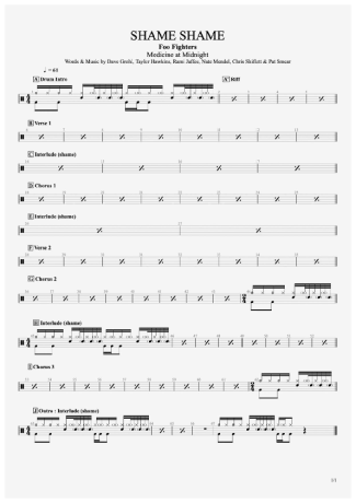 Foo Fighters Shame Shame score for Drums