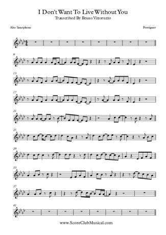 Foreigner I Don´t Want To Live Without You score for Alto Saxophone