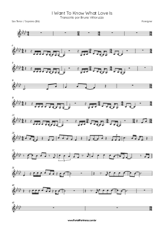 Foreigner I Want To Know What Love Is score for Tenor Saxophone Soprano (Bb)