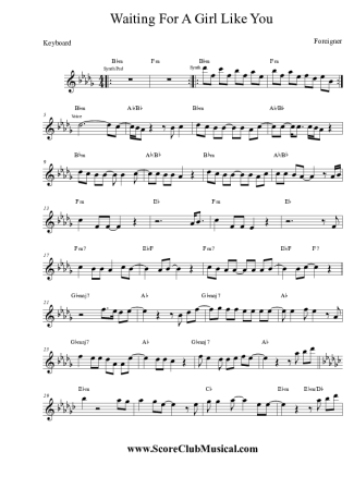 Foreigner Waiting For a  Girl Like You score for Keyboard
