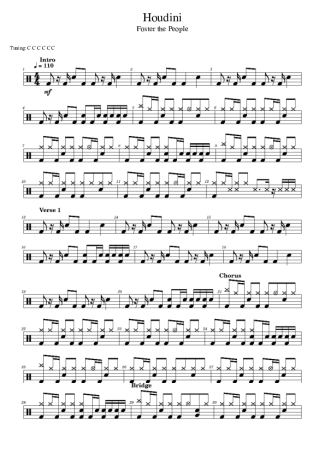 Foster The People Houdini score for Drums