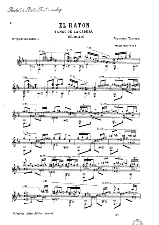 Francisco Tárrega El Ratón (Tango De La Cadera) score for Acoustic Guitar