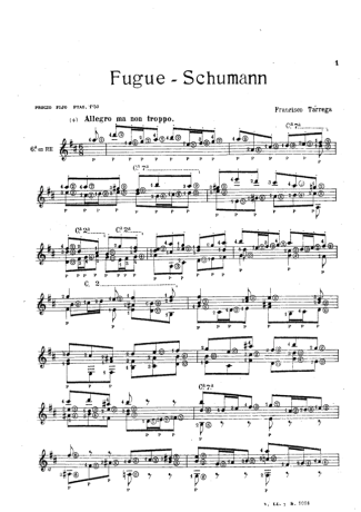 Francisco Tárrega Fugue - Schumann score for Acoustic Guitar