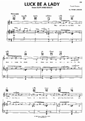 Frank Sinatra Luck Be A Lady Sheet Music score for Piano