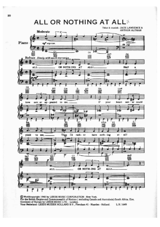 Frank Sinatra All Or Nothing At All score for Piano