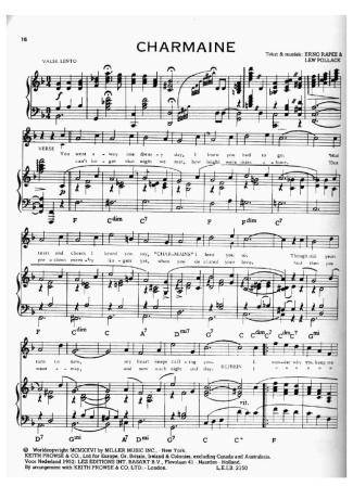 Frank Sinatra Charmaine score for Piano