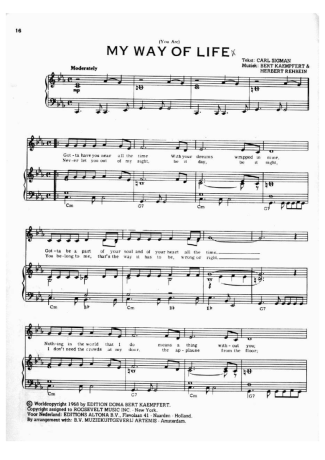 Frank Sinatra My Way Of Life score for Piano