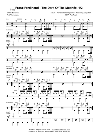Franz Ferdinand The Dark Of The Matinée score for Drums