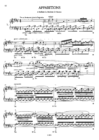 Franz Liszt Apparitions S.155 score for Piano