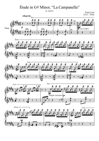 Franz Liszt Estudo Em G#m La Campenella score for Piano