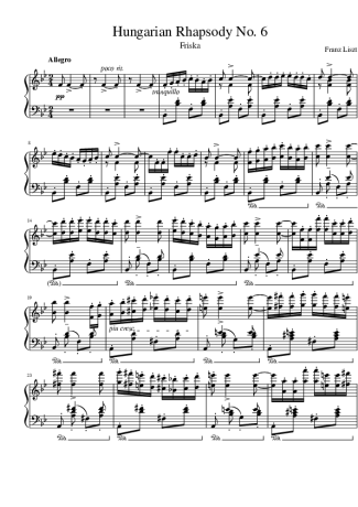 Franz Liszt Hungarian Rhapsody No 6 score for Piano
