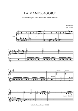 Franz Liszt La Mandragore S.698 score for Piano