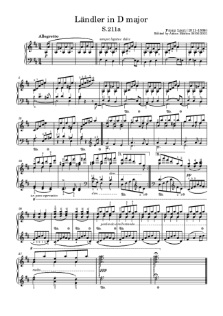Franz Liszt Ländler In D Major S.211a score for Piano