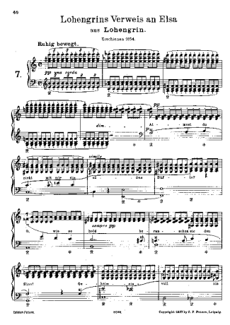 Franz Liszt Lohengrins Verweis An Elsa score for Piano