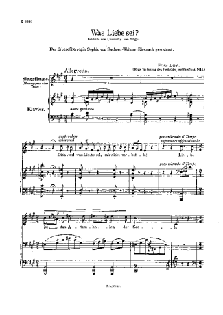 Franz Liszt Was Liebe Sei S.288 score for Piano