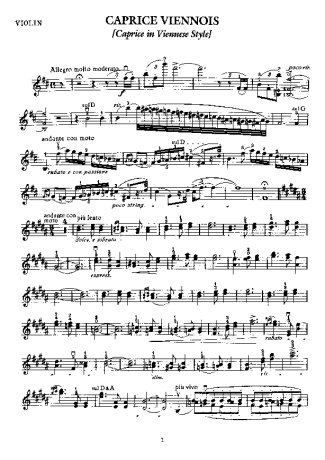 Fritz Kreisler Caprice Viennois Op 2 score for Violin