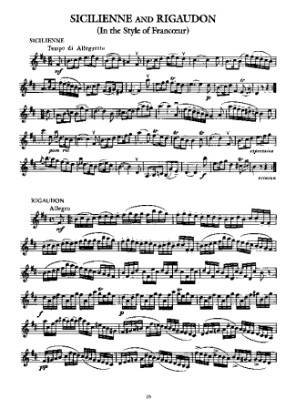 Fritz Kreisler Sicilienne and Rigaudon score for Violin
