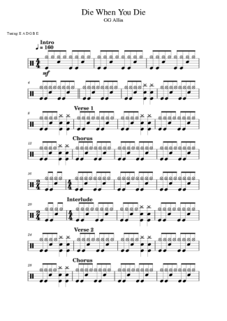 GG Allin Die When You Die score for Drums