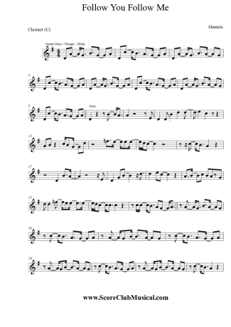 Genesis Follow You Follow Me score for Clarinet (C)