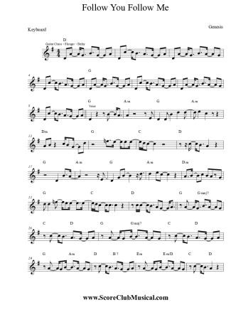 Genesis Follow You Follow Me score for Keyboard