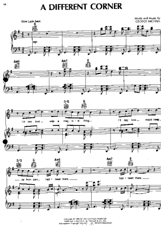 George Michael A Different Corner score for Piano