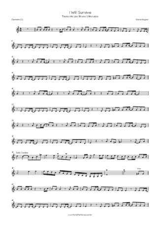 Gloria Gaynor I Will Survive score for Clarinet (C)