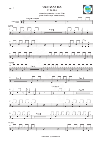 Gorillaz Feel Good Inc score for Drums