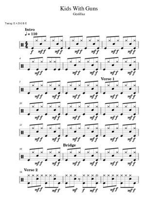 Gorillaz Kids With Guns score for Drums