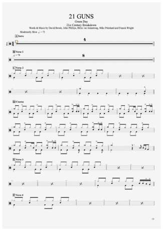 Green Day 21 Guns score for Drums