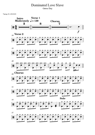 Green Day Dominated Love Slave score for Drums