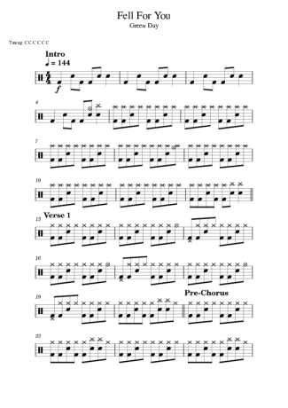 Green Day Fell For You score for Drums