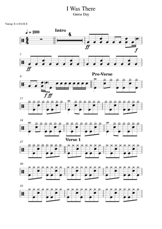 Green Day I Was There score for Drums