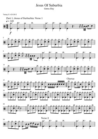 Green Day Jesus Of Suburbia score for Drums