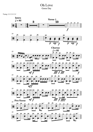 Green Day Oh Love score for Drums