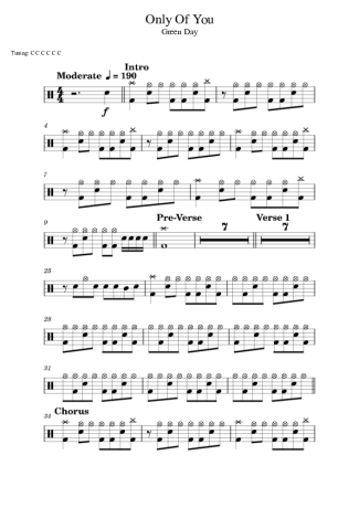 Green Day Only Of You score for Drums