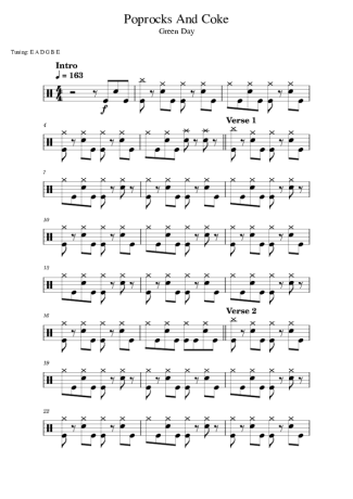 Green Day Poprocks And Coke score for Drums