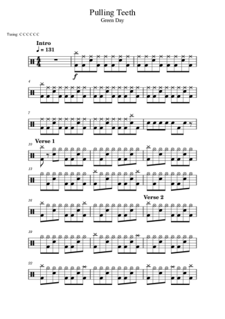 Green Day Pulling Teeth score for Drums