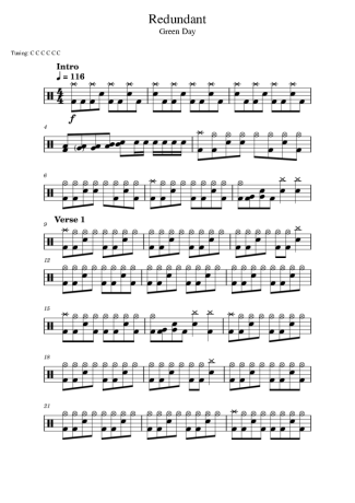 Green Day Redundant score for Drums