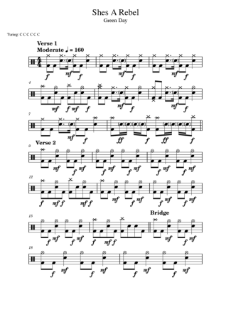 Green Day She´s A Rebel score for Drums