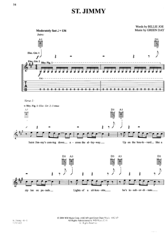 Green Day St Jimmy score for Guitar
