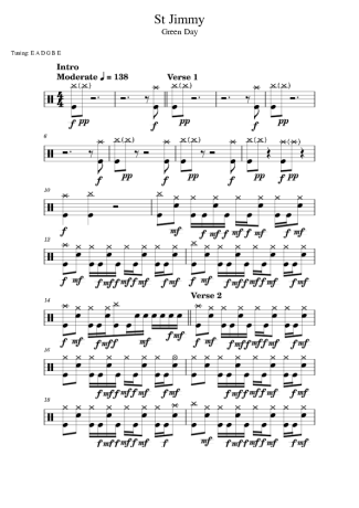 Green Day St. Jimmy score for Drums