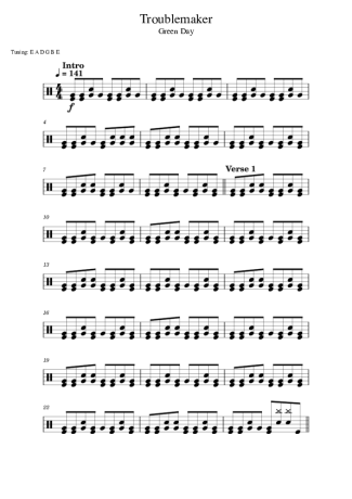 Green Day Troublemaker score for Drums