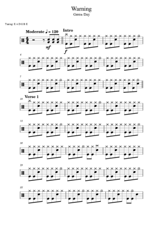 Green Day Warning score for Drums