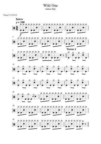 Green Day Wild One score for Drums