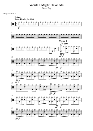 Green Day Words I Might Have Ate score for Drums