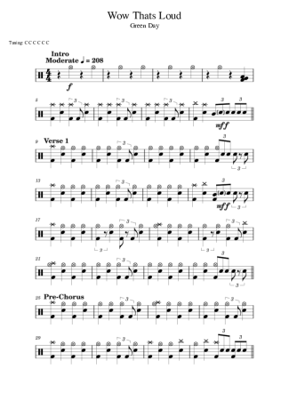 Green Day Wow That´s Loud score for Drums