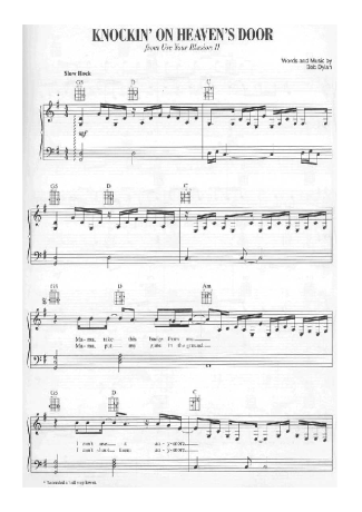 Guns N Roses Knocking On Heaven´s Door score for Piano