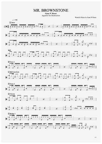 Guns N Roses Mr. Brownstone score for Drums