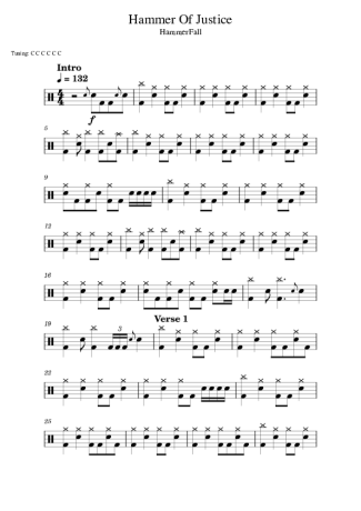 HammerFall Hammer Of Justice score for Drums