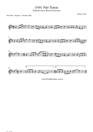 Harpa Cristã (058) Não Temas score for Tenor Saxophone Soprano (Bb)